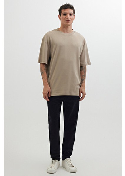 Oversize Bej Tişört Erkekler İçin Günlük Kullanıma Uygun Pamuklu Kısa Kol