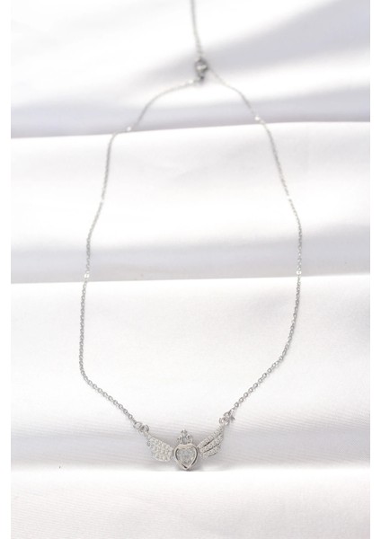 316L Çelik Silver Renk Zirkon Taşlı Kalpli Kanat Kolye fiyatları