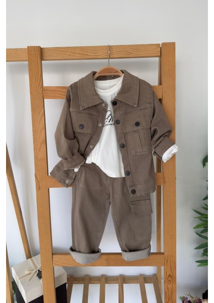 Kargo Cepli Ceketli Erkek Çocuk 3 Lü spor takım - Toprak