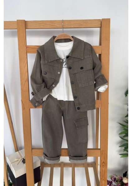 Kargo Cepli Ceketli Erkek Çocuk 3 Lü spor takım - Haki