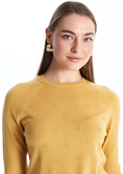 Yeni Sezon Bisiklet Yaka Çiçekli Kadın Triko Kazak