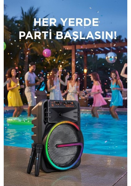 KTS-2170 Siyah Taşınabilir Bluetooth Hoparlör 19W Rgb Işıklı 2 Mikrofonlu modelleri
