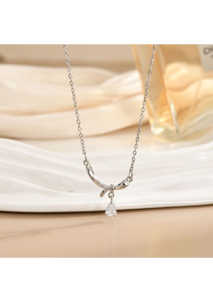 Yeni Titanyum Çelik Kolye Kadın Mizaç Mikro-Set Zirkonya Kişilik Kıdemli Köprücük Kemiği Duygusu Zincir Takı (Yurt Dışından)