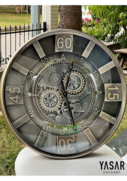 Gearion Metal Çarklı Duvar Saati Vintage Tasarım 60 cm Kolay Montaj