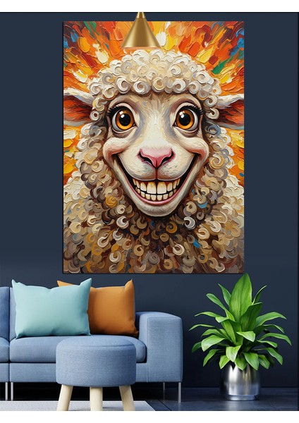 Koyun Gülen Çiftlik Hayvanı Dekoratif Kanvas - Mdf Ahşap Tablo fiyatları