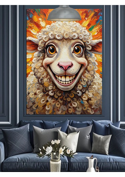 Koyun Gülen Çiftlik Hayvanı Dekoratif Kanvas - Mdf Ahşap Tablo indirimleri