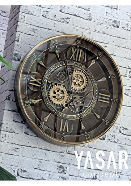 Horizon Metal Çarklı Duvar Saati Modern Tasarım 60x60 cm Dekoratif