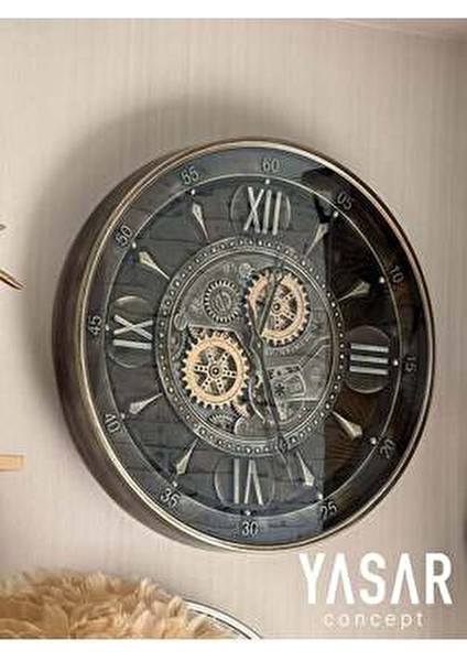 Horizon Metal Çarklı Duvar Saati Modern Tasarım 60x60 cm Dekoratif