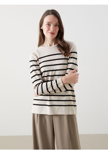 Yeni Sezon Bisiklet Yaka Çizgili Kadın Triko Kazak