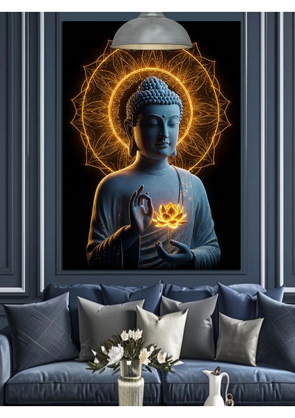 Buda Altın Işıklı Huzur Dekoratif Kanvas - Mdf Ahşap Tablo fiyatları