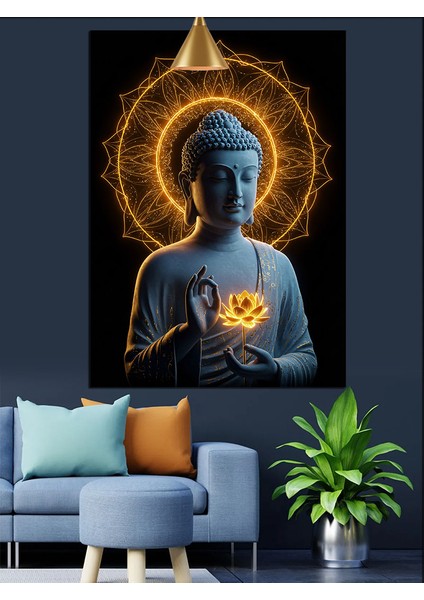 Buda Altın Işıklı Huzur Dekoratif Kanvas - Mdf Ahşap Tablo fırsatları