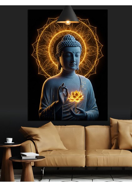 Buda Altın Işıklı Huzur Dekoratif Kanvas - Mdf Ahşap Tablo indirimleri