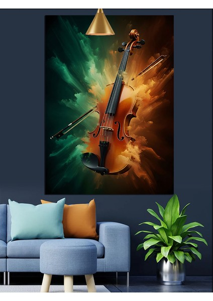 Sanatsal Renklerle Keman Portresi Dekoratif Kanvas - Mdf Ahşap Tablo