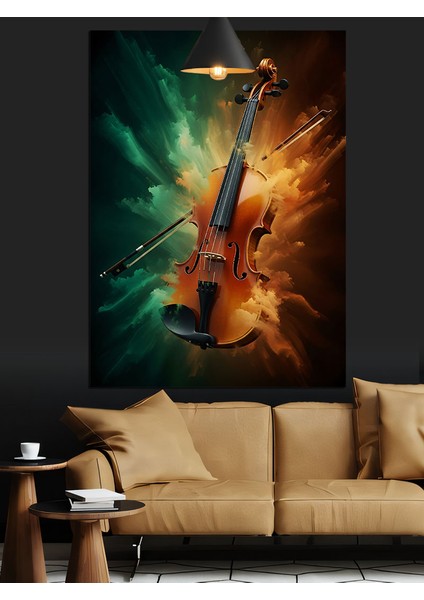 Sanatsal Renklerle Keman Portresi Dekoratif Kanvas - Mdf Ahşap Tablo fiyatları