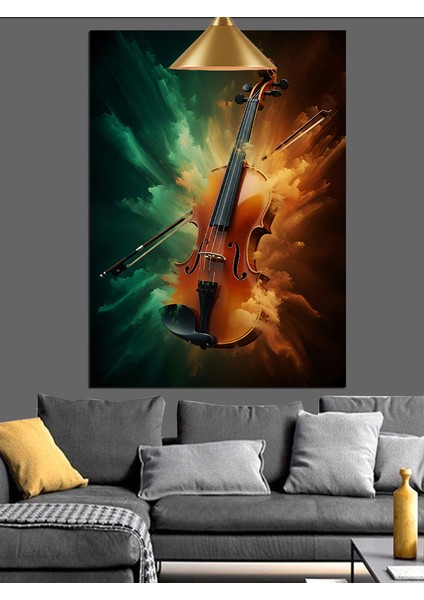 Sanatsal Renklerle Keman Portresi Dekoratif Kanvas - Mdf Ahşap Tablo modelleri