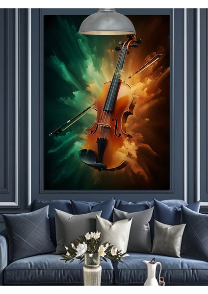 Sanatsal Renklerle Keman Portresi Dekoratif Kanvas - Mdf Ahşap Tablo fırsatları