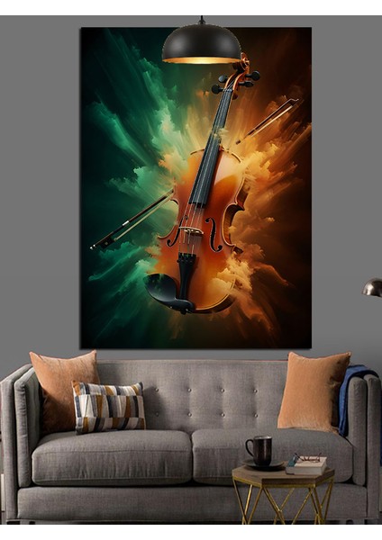 Sanatsal Renklerle Keman Portresi Dekoratif Kanvas - Mdf Ahşap Tablo indirimleri