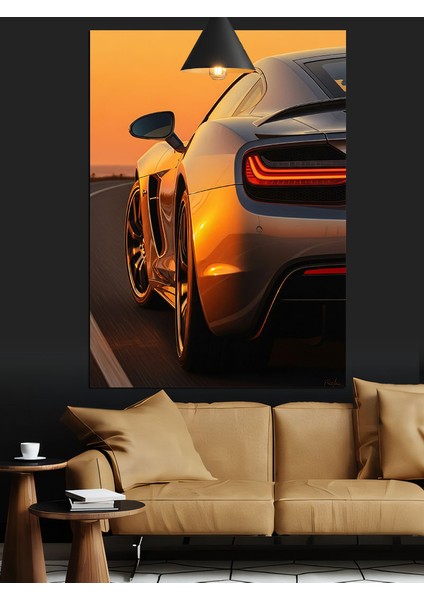 Turuncu Işık Spor Araba Hızı Dekoratif Kanvas - Mdf Ahşap Tablo