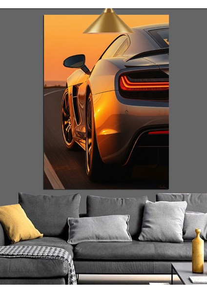 Turuncu Işık Spor Araba Hızı Dekoratif Kanvas - Mdf Ahşap Tablo fiyatları