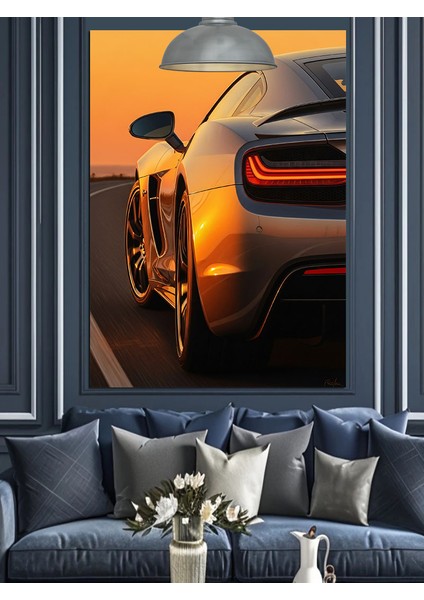 Turuncu Işık Spor Araba Hızı Dekoratif Kanvas - Mdf Ahşap Tablo modelleri