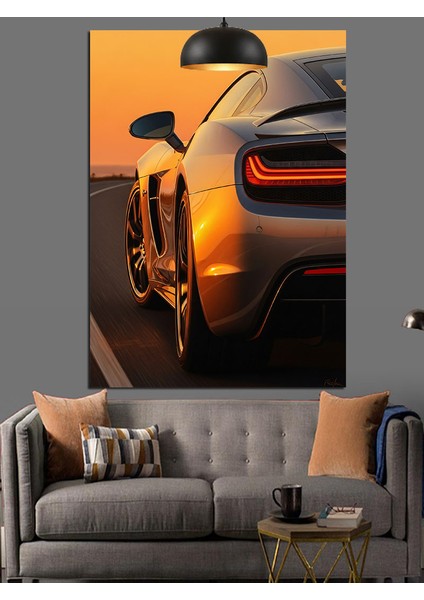 Turuncu Işık Spor Araba Hızı Dekoratif Kanvas - Mdf Ahşap Tablo fırsatları