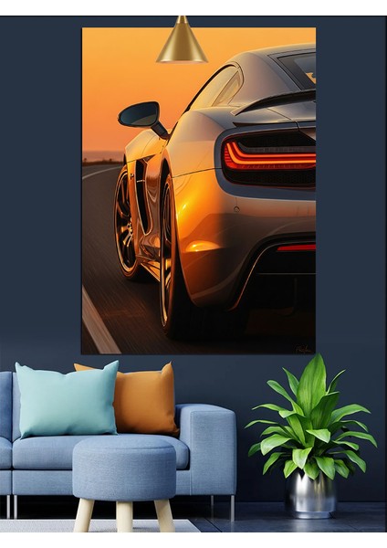 Turuncu Işık Spor Araba Hızı Dekoratif Kanvas - Mdf Ahşap Tablo indirimleri
