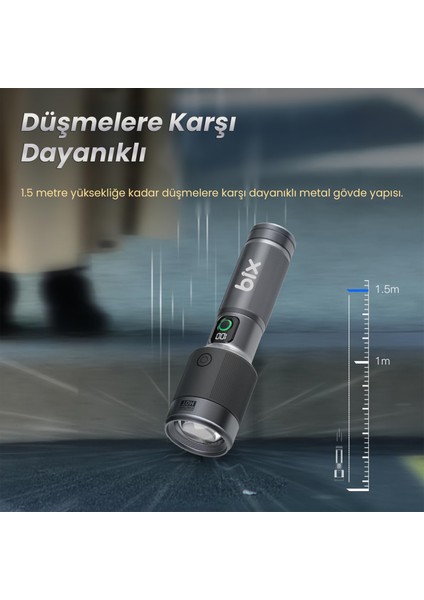 BX5101FL 2300 Lümen 60W Led El Feneri Teleskopik Zoom Metal Gövdeli Şarj Edilebilir 850 Metre Uzun Menzilli Flashlight