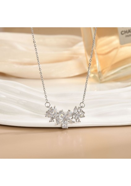 Yeni Titanyum Çelik Kolye Kadın Mizaç Mikro-Set Zirkonya Kişilik Kıdemli Köprücük Kemiği Duygusu Zincir Takı (Yurt Dışından)