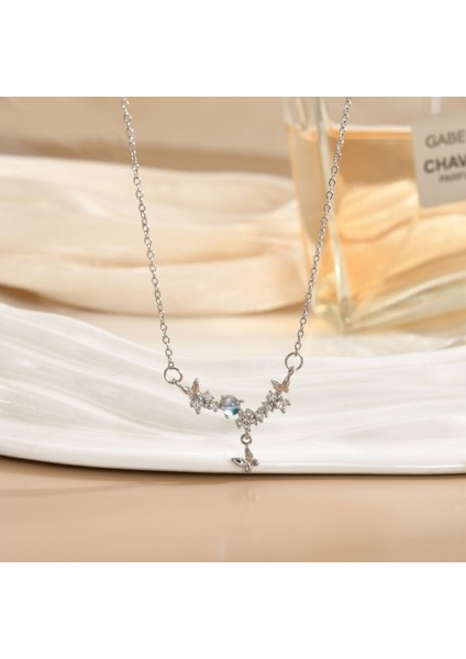 Yeni Titanyum Çelik Kolye Kadın Mizaç Mikro-Set Zirkonya Kişilik Kıdemli Köprücük Kemiği Duygusu Zincir Takı (Yurt Dışından)