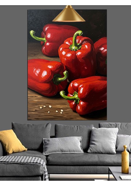 Kırmızı Biber Sebze Resmi Dekoratif Kanvas - Mdf Ahşap Tablo