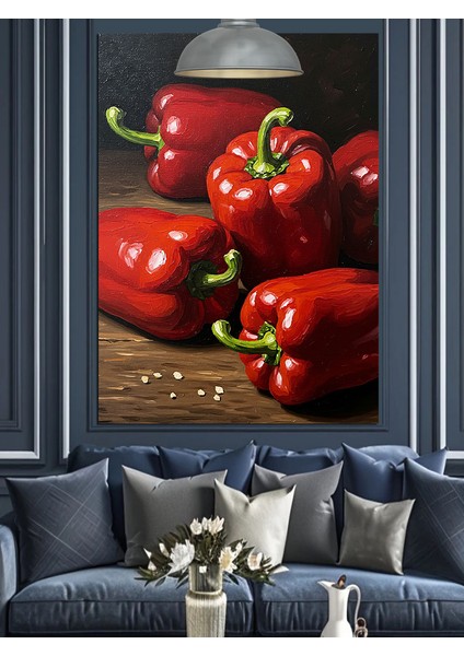 Kırmızı Biber Sebze Resmi Dekoratif Kanvas - Mdf Ahşap Tablo fiyatları