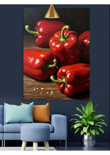 Kırmızı Biber Sebze Resmi Dekoratif Kanvas - Mdf Ahşap Tablo fırsatları