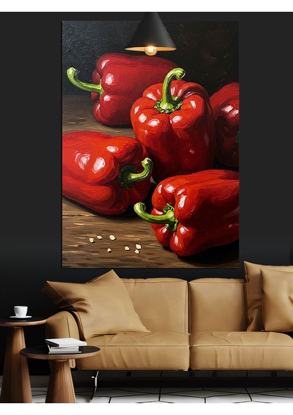 Kırmızı Biber Sebze Resmi Dekoratif Kanvas - Mdf Ahşap Tablo indirimleri