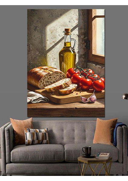 Yağ Natürmort Kırmızı Domates ve Ekmek Dekoratif Kanvas - Mdf Ahşap Tablo fiyatları