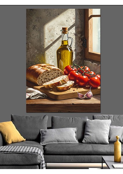 Yağ Natürmort Kırmızı Domates ve Ekmek Dekoratif Kanvas - Mdf Ahşap Tablo modelleri