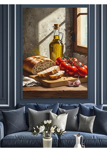 Yağ Natürmort Kırmızı Domates ve Ekmek Dekoratif Kanvas - Mdf Ahşap Tablo fırsatları