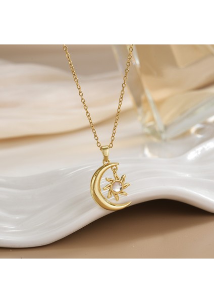 Yeni Bakır Kaplama Gerçek Altın Australopithecine Sıcaklığa Duyarlı Güneş Ay Kolye Mikro Set Zirkonya Titanyum Çelik Kolye (Yurt Dışından)