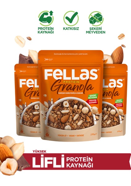 Protein Granola - Karışık Kuruyemiş & Kakao 270g - 3'lü Paket