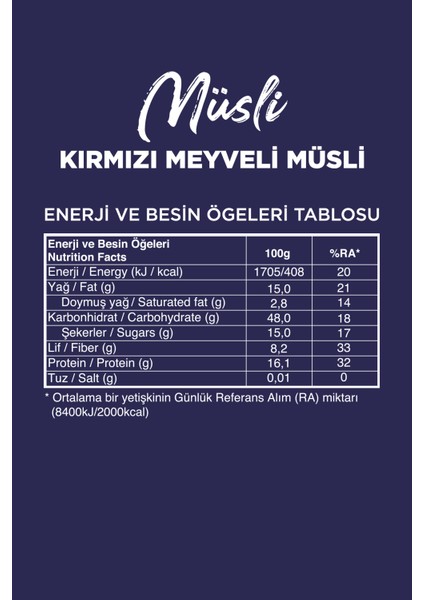 Glutensiz Müsli 2'li - Kırmızı Meyveli 270 gr + Karışık Kuruyemişli 270 gr