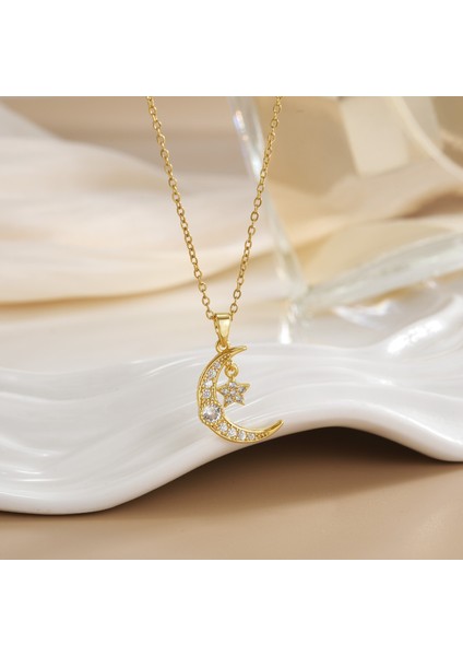 Yeni Bakır Kaplama Gerçek Altın Australopithecine Sıcaklığa Duyarlı Güneş Ay Kolye Mikro Set Zirkonya Titanyum Çelik Kolye (Yurt Dışından)