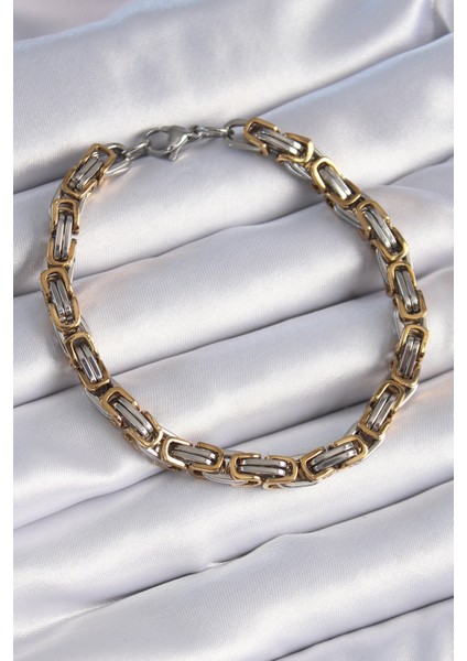 316L Çelik Gümüş Gold Renk Kral Zincir Model Erkek Bileklik - TJ-EB3695 fırsatları