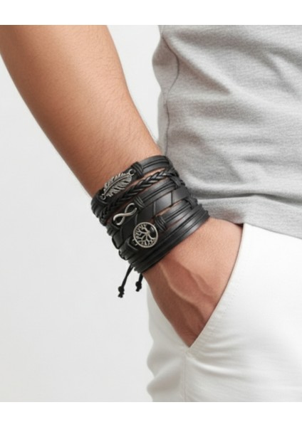 Hayat Ağacı Yaprak Sonsuzluk Figürlü Charm El Yapımı 6 Adet Hakiki Deri Bileklik