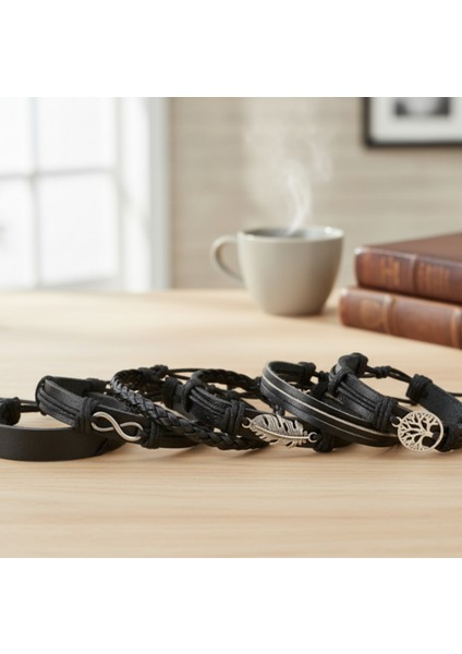 Hayat Ağacı Yaprak Sonsuzluk Figürlü Charm El Yapımı 6 Adet Hakiki Deri Bileklik fırsatları