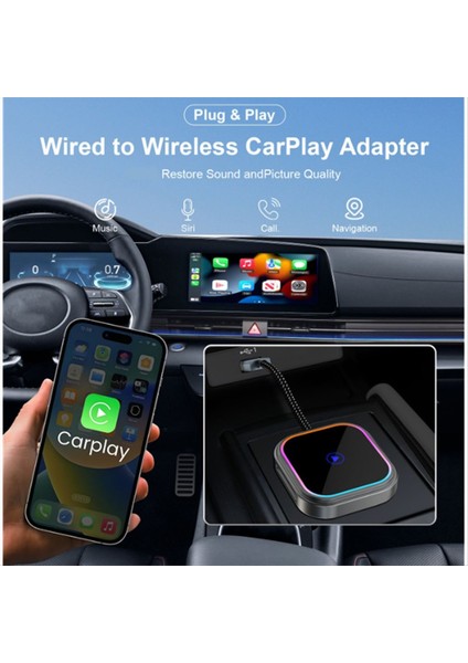 Iphone ve Android Audio Reaktif Aydınlatma Tasarımı Için 2&#39 Si 1 Arada Kablosuz Carplay Adaptörü Carplay Dongle Android Otomatik Adaptör (Yurt Dışından) fiyatları