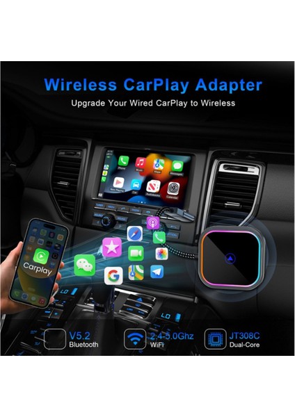 Iphone ve Android Audio Reaktif Aydınlatma Tasarımı Için 2&#39 Si 1 Arada Kablosuz Carplay Adaptörü Carplay Dongle Android Otomatik Adaptör (Yurt Dışından) modelleri