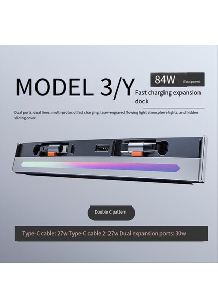 Merkez Konsol 84W Renkli Geri Çekilebilir Yerleştirme Istasyonu USB Hub Tesla Model 3 2021-2023 Y 2021-2025 Için Hızlı Şarj Cihazı (Yurt Dışından) indirimleri