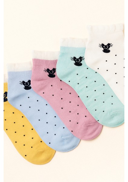 Kız Çocuk Kedi Desenli 5'li Patik Çorap fırsatları