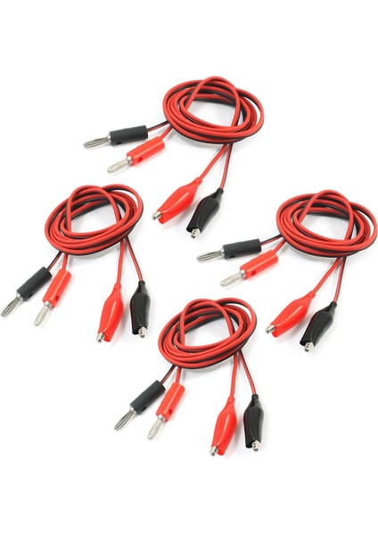8 Adet Timsah Klipsinden Muz Fiş Multimetre Testi Kurşun Siyah Kırmızı 1m (Yurt Dışından)