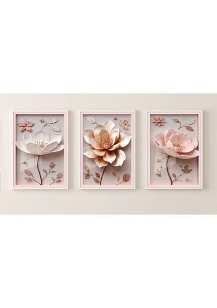 3 Parça Çerçeveli Kabartma Görünümlü Çiçekler Ahşap Tablo Seti, Ev Dekoru Bestablo fırsatları