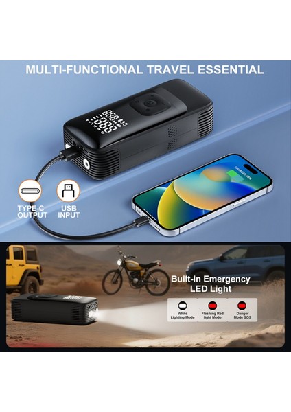 Araç Lastiği Şişiricisi Taşınabilir Hava Pompası Power Bank Fonksiyonu Tip-C Kablosuz Pil Kompresörü Araba Motosiklet Lastiği (Yurt Dışından) fırsatları
